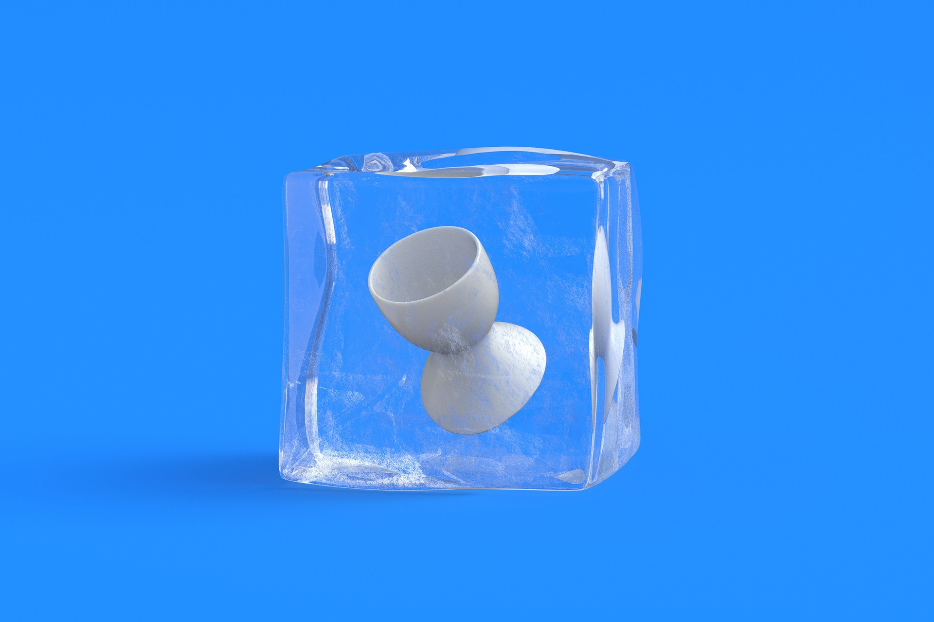 Ceramic egg holder in ice cube. 3d illustration